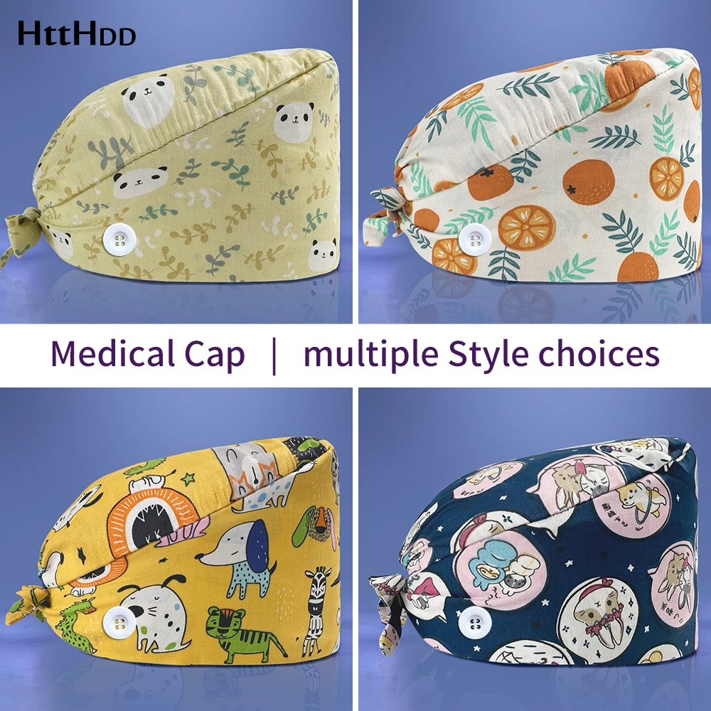 

Printed Nurse Hat Women Pure Cotton Dental Surgical Hat Anesthesiology Monitoring Room Cute Scrub Cap Medical Scrubs Accessories