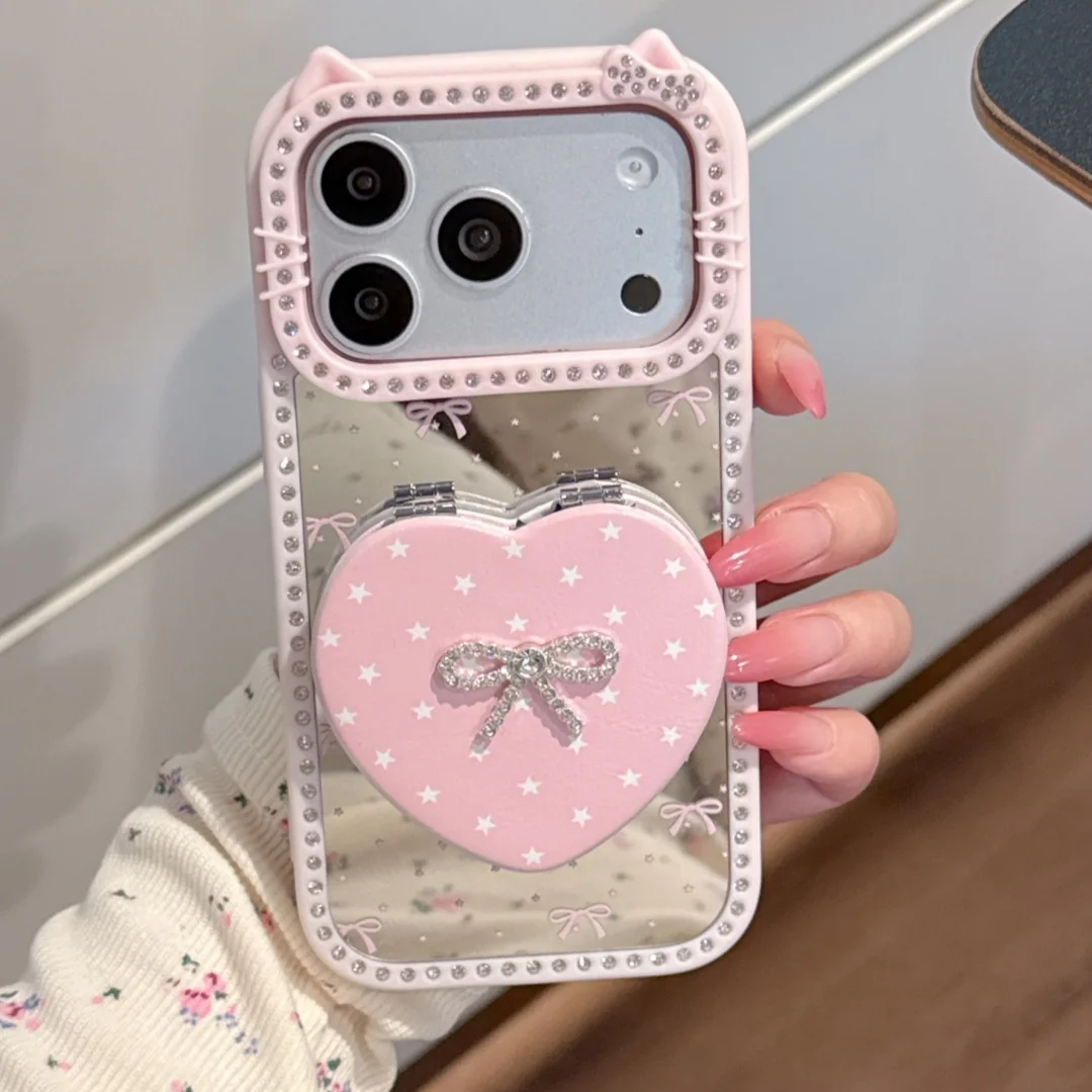 Full Screen Glitter Diamond Star Bow KT Folding Mirror Stand