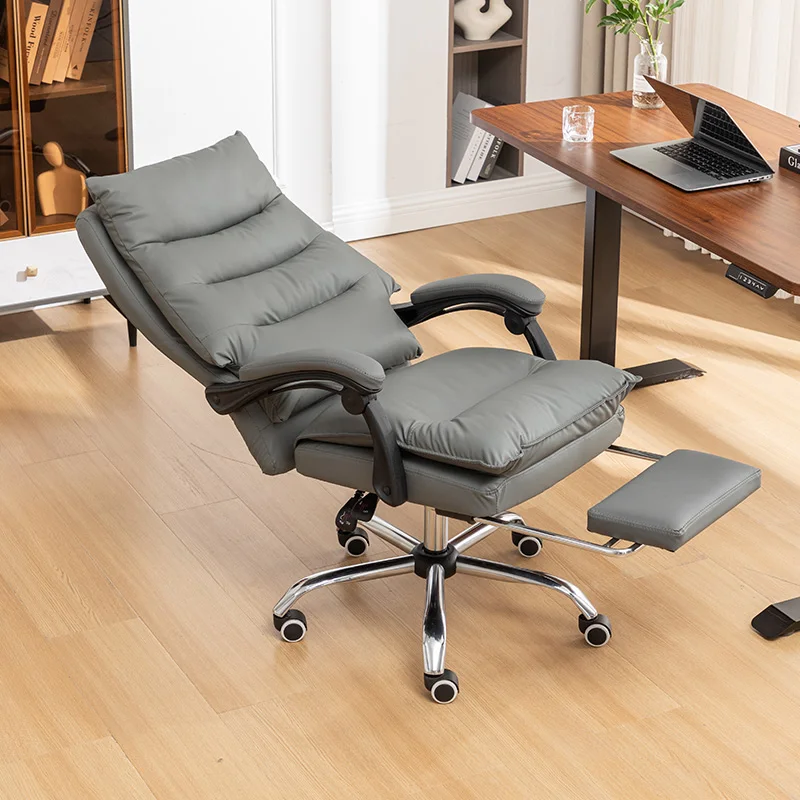 ​Ergonomic Reclining Office Chair With Genuine Leather Seat Adjustable Lumbar Support For Home Executive Computer Workstation​