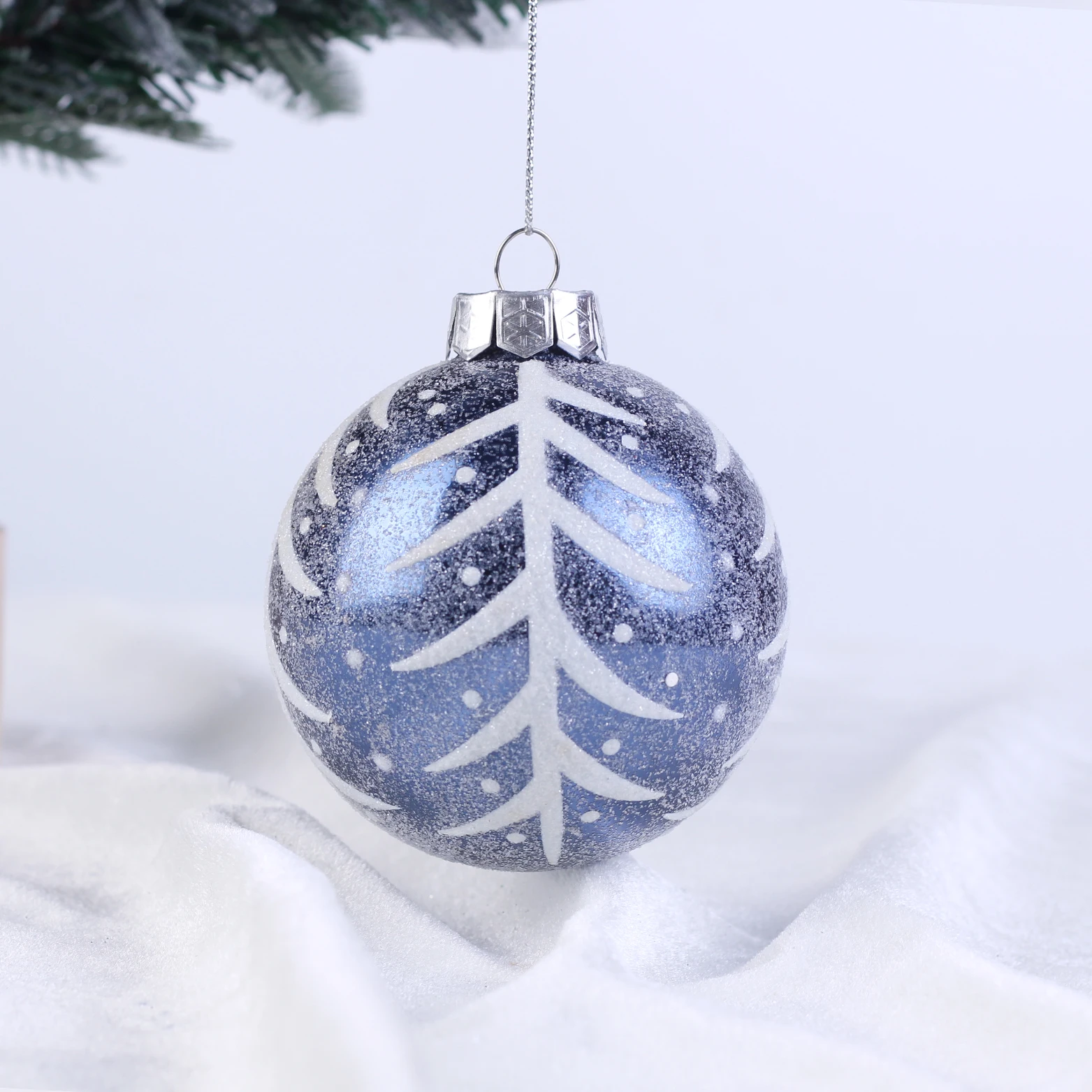 

Рождественский стеклянный креативный кулон 8 см, розовый шар на листьях