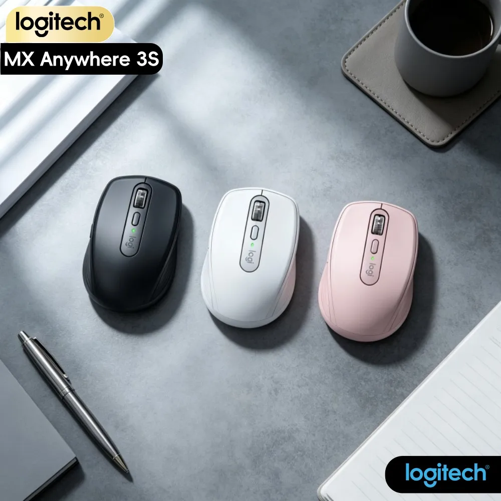 Ergonomic Logitech MX Anywhere 3S Wireless Mouse - 8K DPI, Magspeed Wheel, Anti-Slip Grip, Ideal For Traveling & Home Working