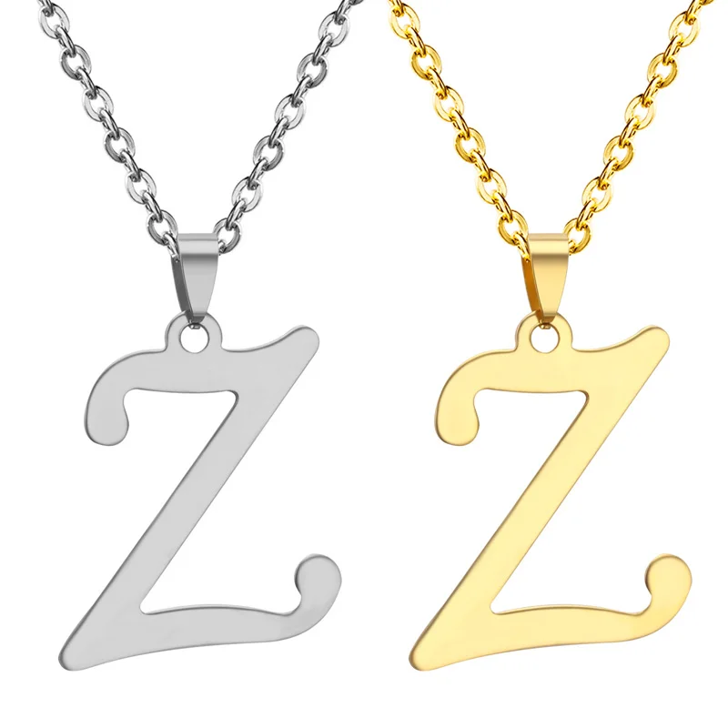 LUXUSTEEL Stainless Steel Initial Letter A-Z Pendant Necklace For Women Men Gold Color Personalization Choker Jewelry Gifts