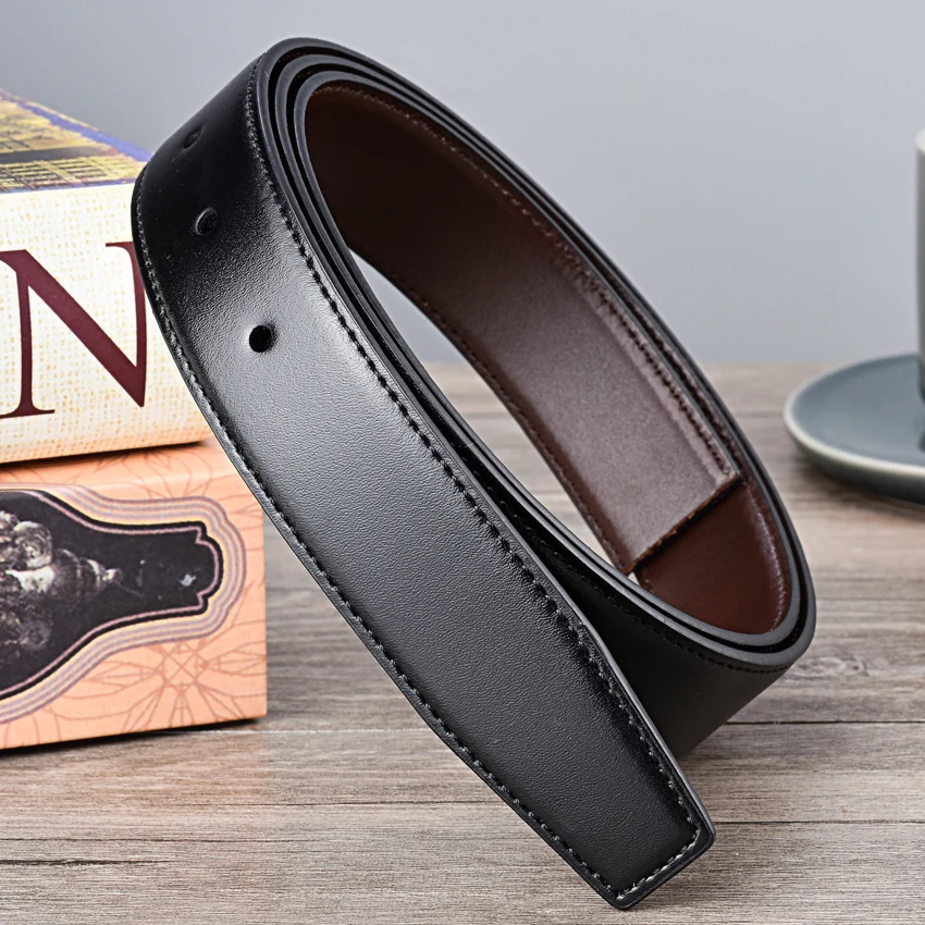 Men's No-Buckle Leather Belt Strap, Genuine Leather Belt Body 2.4 2.8 3.0 3.2 3.5 3.8cm Width Optional, No Buckle DIY Belt