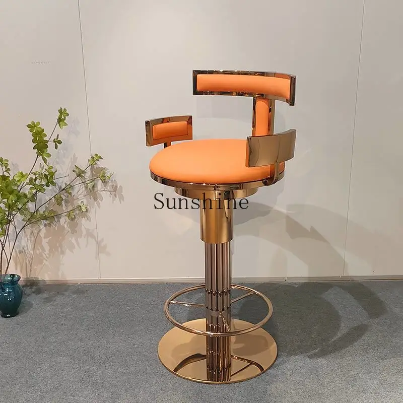Modern simple stainless steel backrest KTV bar, light luxury rotatable lift high chair