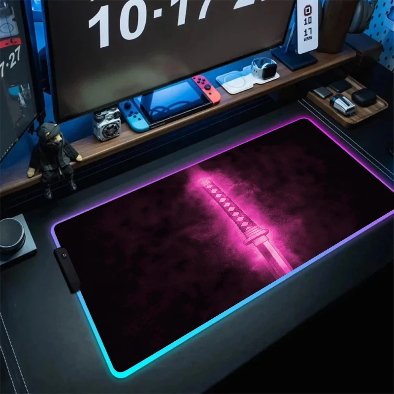 Play Mats Weapon Katana Pink Mouse Pad Rgb Anime Computer Table Mat Mousepad Office Carpet Gaming Room Accessories Big Mausepad