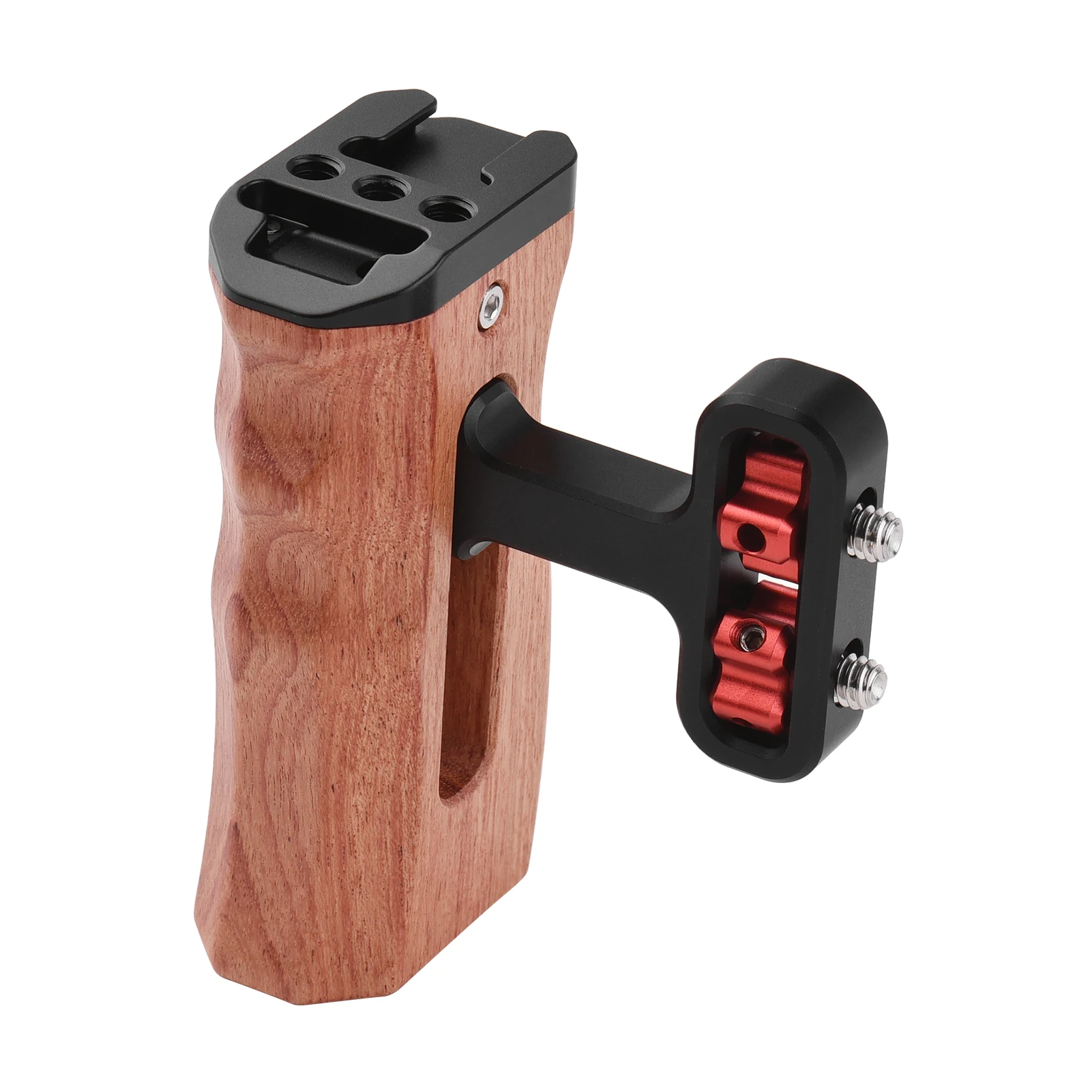 Universal Camera Cage Left/Right Side Handle Wooden Hand Grip with 1/4 Screw Hole Cold Shoe Mount for Camera Cage