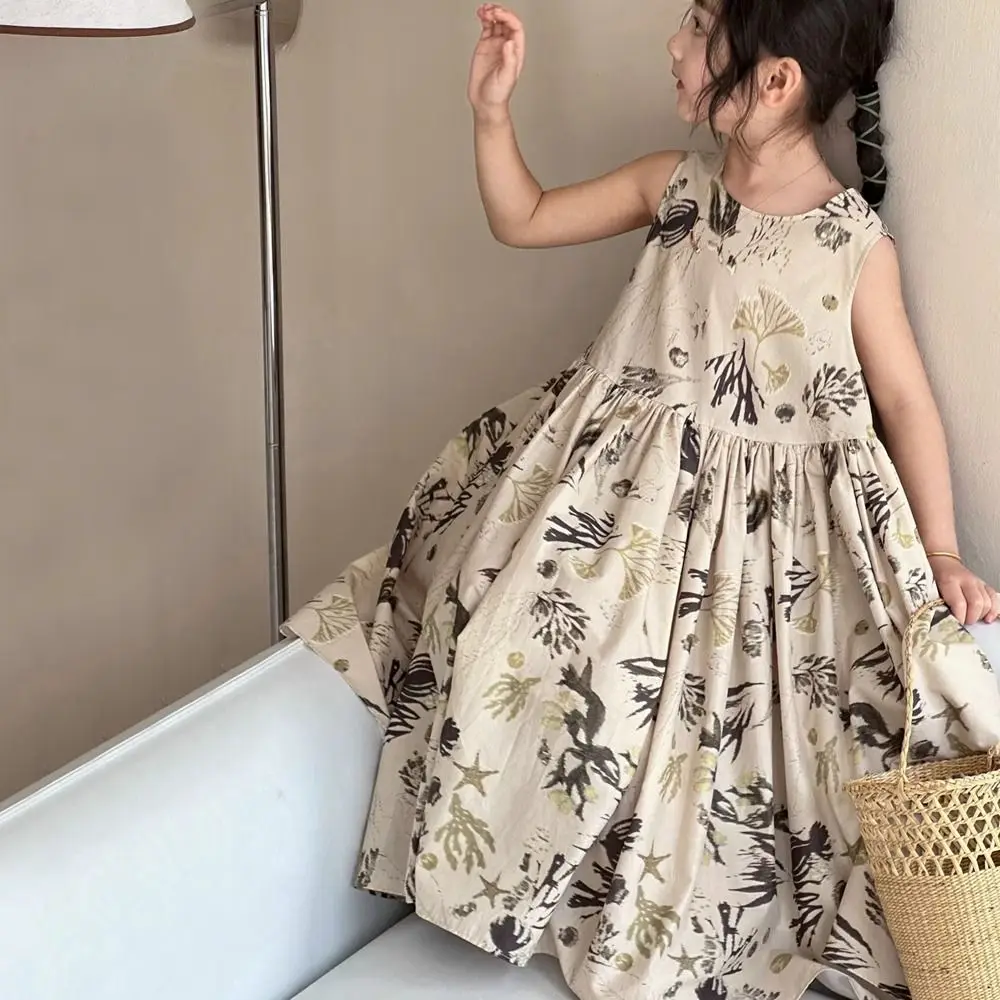 Girls Casual Dresses Floral Print Sleeveless Dress Flower Girl Dresses Kids Clothes for Girls 3 To 7 Years Toddler Girl Clothes