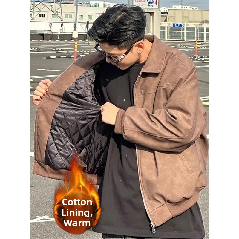 

Warm PU Leather Cotton Jaet Men's Autumn Winter American Dyed Thiened Motorcycle Sle Faionable Youth Polyester Fiber