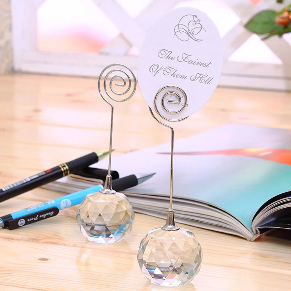 

1pc Crystal Ball Place Card Holder With Base Desktop Memo Clip Note Stand For Wedding Party Favor Photo Holder Organizer