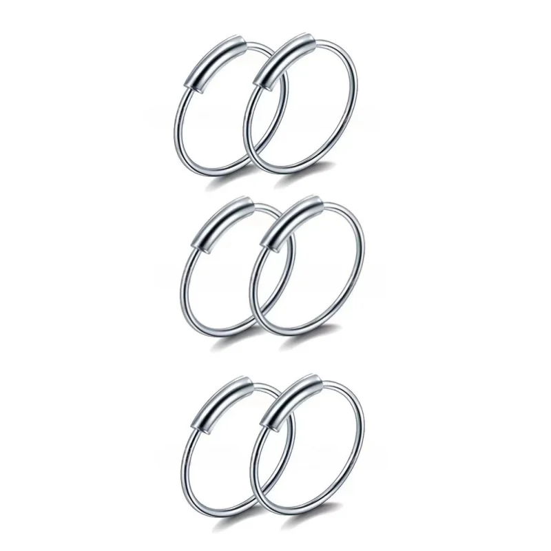 6PCS Stainless Steel Seamless Continuous Hoop Rings Nose Eyebrow Tragus Lip Ear Ring BCR 20 Gauge 8MM Nose Ring