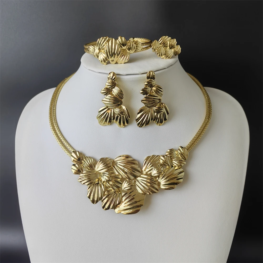 ESALE Африканские свадебные модные комплекты ювелирных изделий для женщин, свадебное ожерелье, браслет, Дубай, золото, 18-каратное покрытие, комплект ювелирных изделий