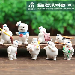 8pcs Vintage Ghostbusters 3 Green Ghost Ornaments Stay Puft Marshmallow Man Sailor Action Figure Toy Doll For Children Gift