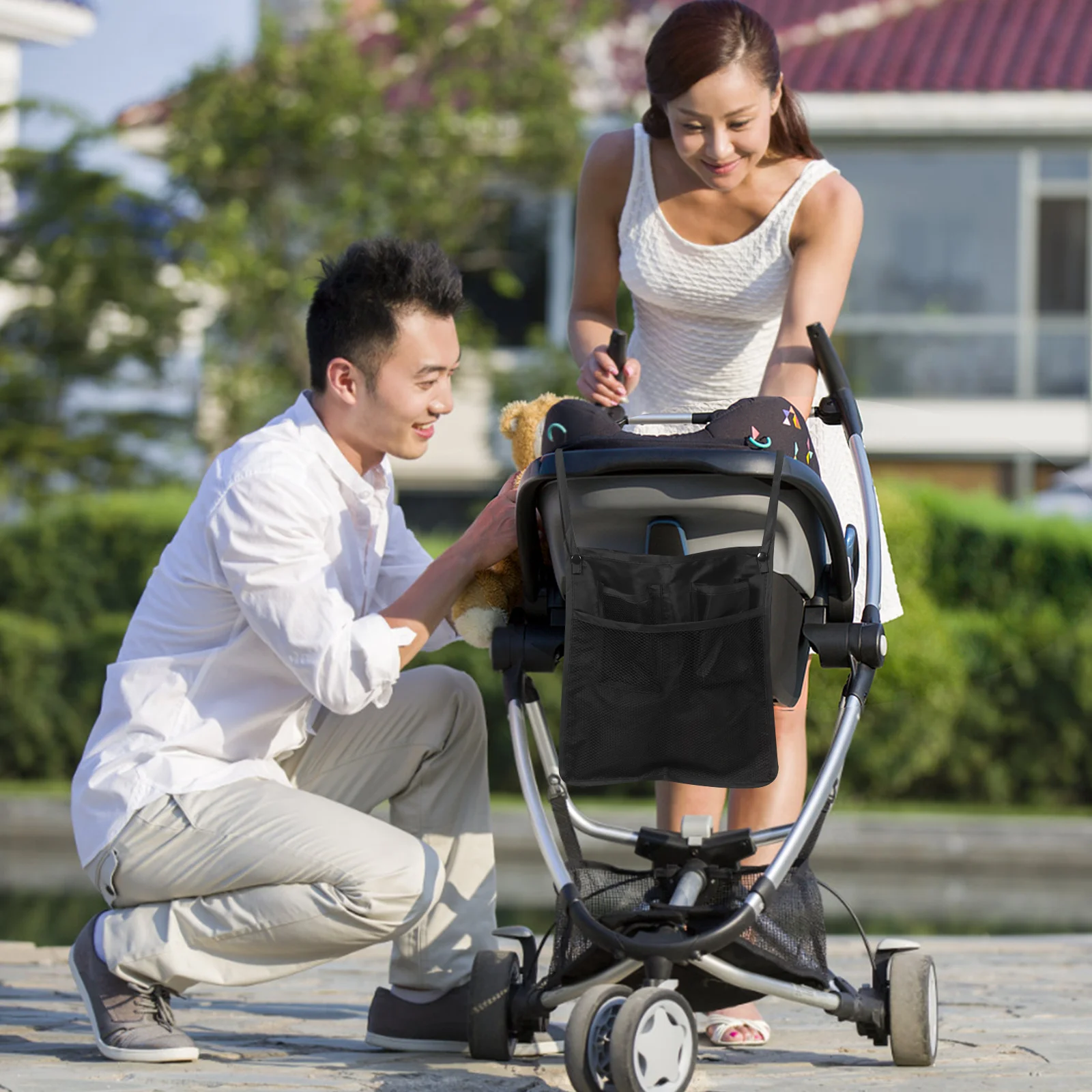 

Baby Stroller Storage Bag Universal Fit Waterproof Organizer With Mesh Pockets For Diapers Wipes Snacks Black Hanging Tote For