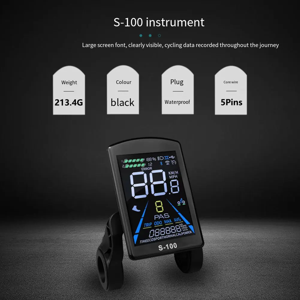 

Electric Bike Color Display Screen Meter For S-100 24V-72V 5pin Waterproof Connector Speed Controller Panel For E-bike Accessory