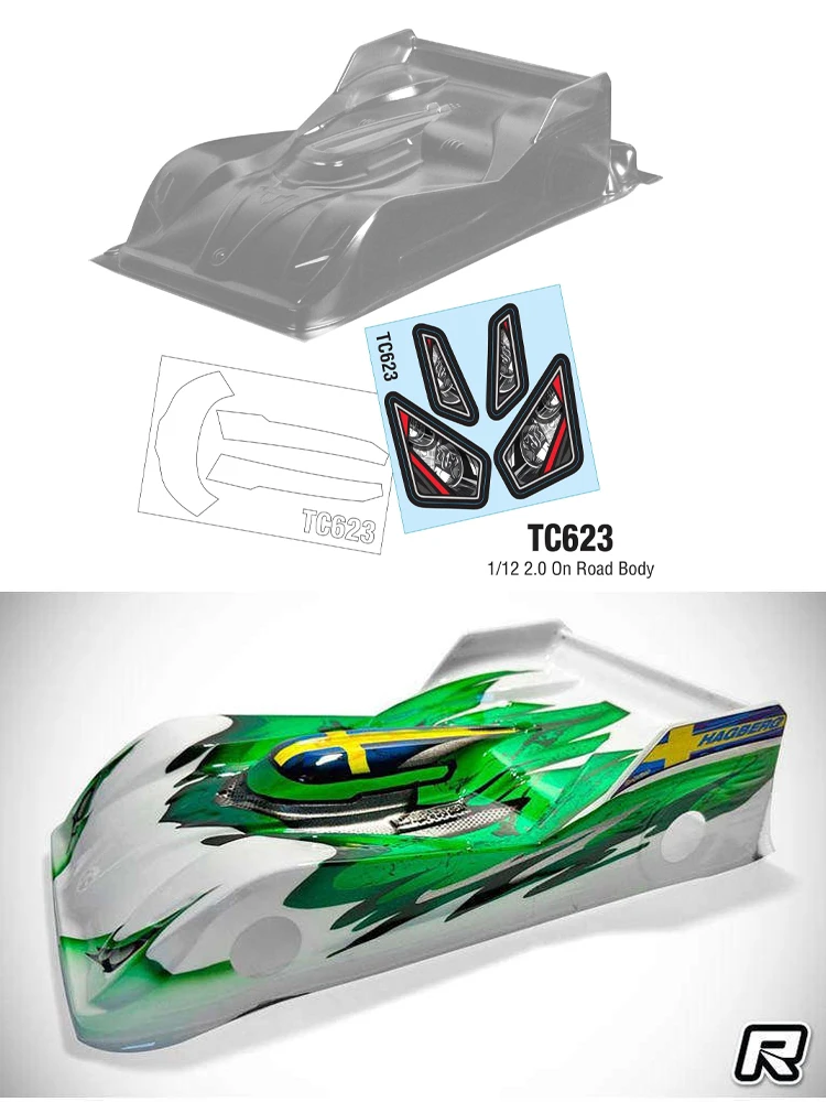 TC623 1/12 12, Lens V2 transparent PC car shell, flat road shovel shell, width 170mm