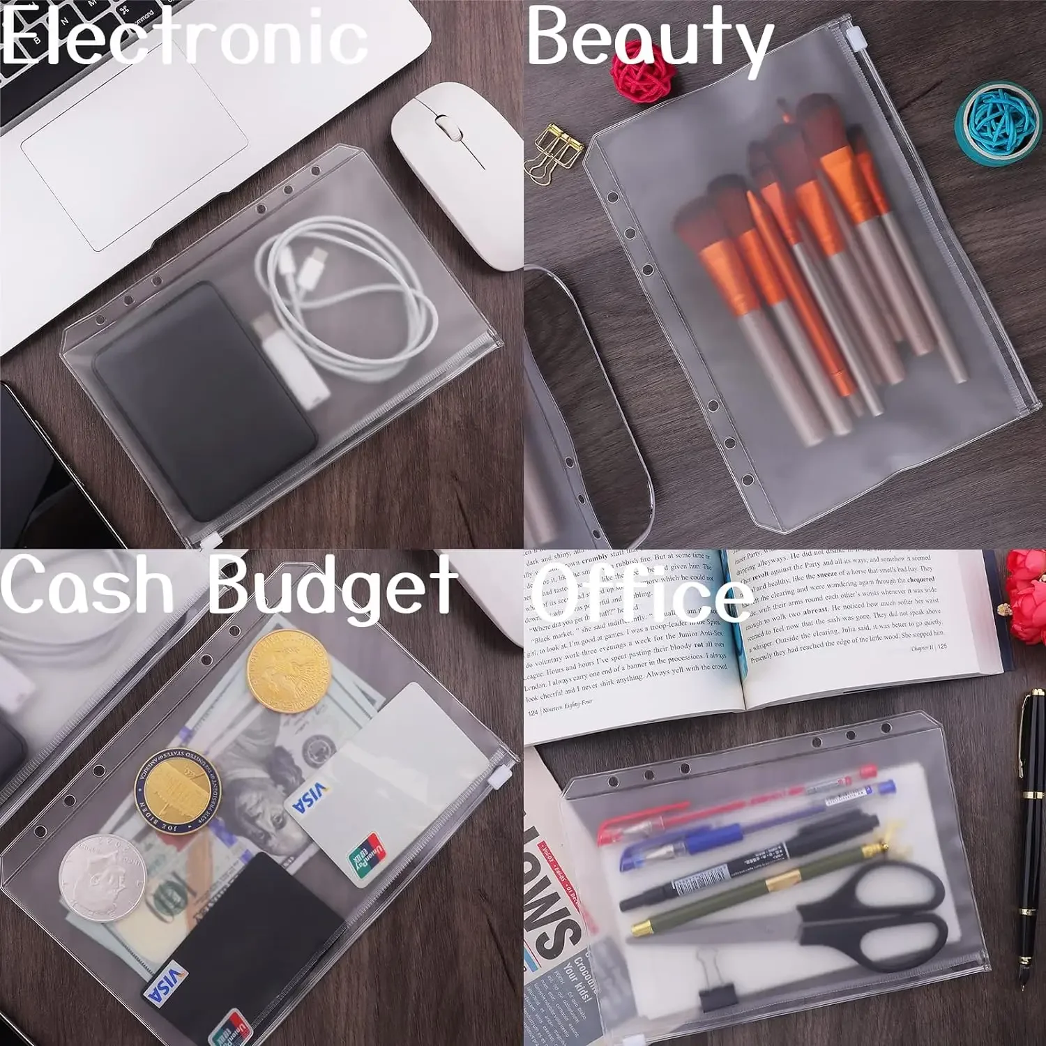 Budget Envelopes Loose Leaf Bag Waterproof For Binder Notebook Planner Zipper Binder Pockets PVC Cash 6-Hole for A6