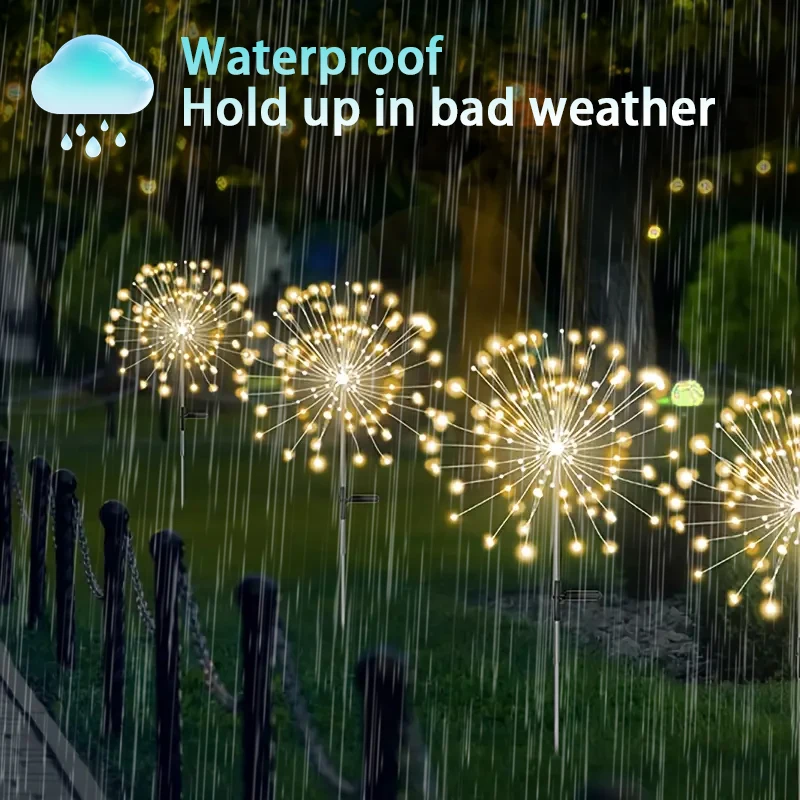 FOOING 4 Stück Solar-Gartenleuchten, Solar-Feuerwerksleuchten, solarbetriebene Lichterkette, 8 Modi, funkelnde Solarleuchten für Ga