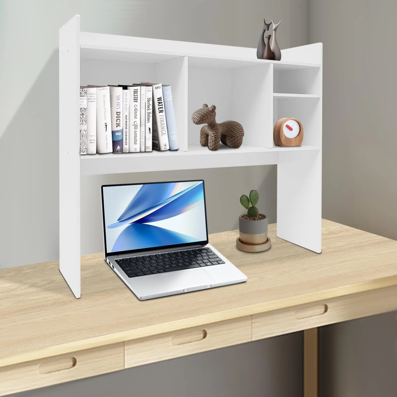 

Desktop Bookshelf Organizer - Desk Storage Hutch with 6 Shelves for Home Office, Dorm & Workspace - 3-Tier Desktop Display Organ