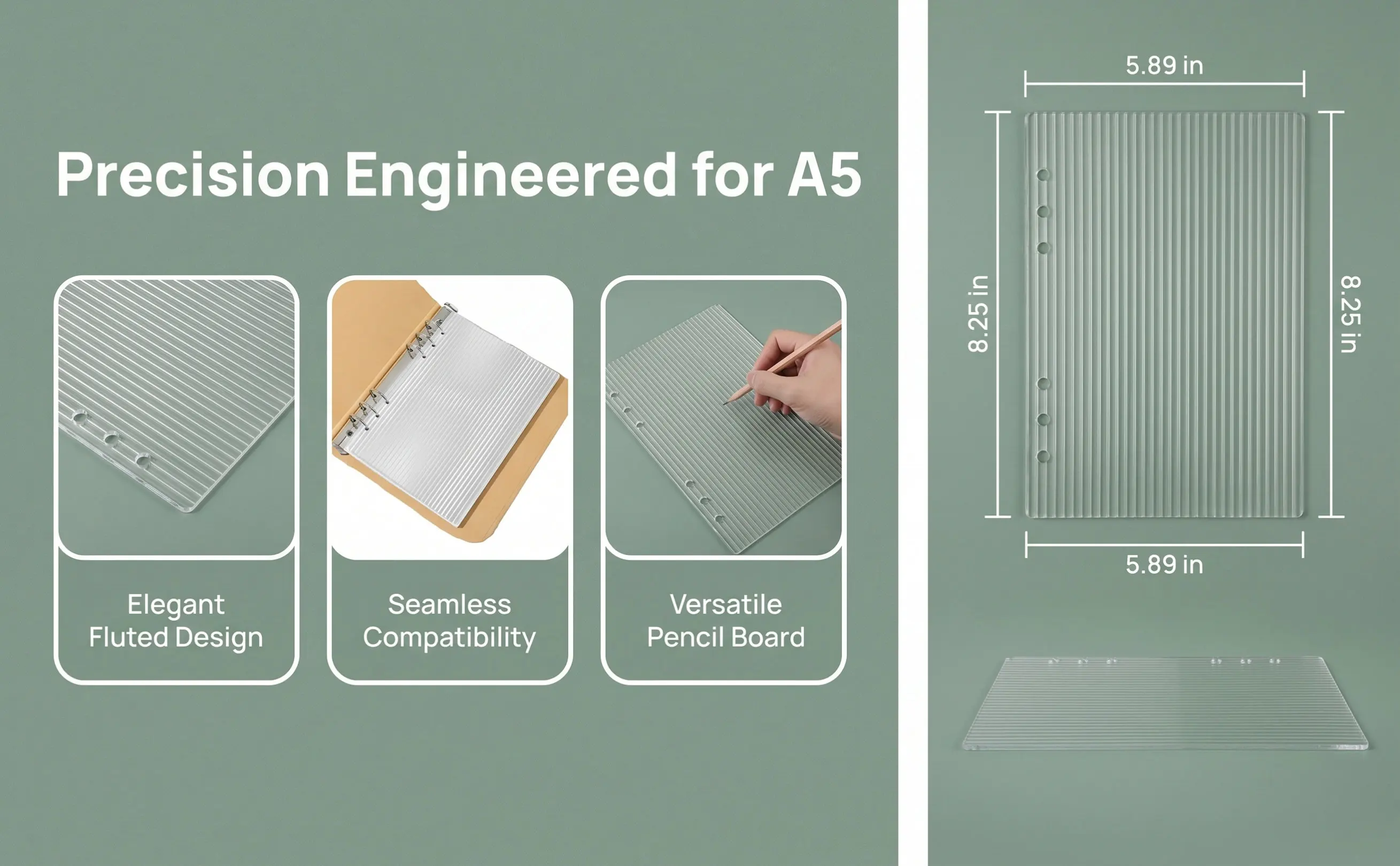 A5 Clear Acrylic Binder Cover 6-Ring Detachable Stylish Minimalist Journal Planner Notepad School Office Travel Financial