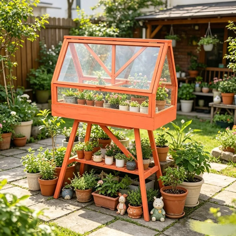 Floor-to-ceiling wood glass greenhouse greenhouse, courtyard balcony succulent plant thermal insulation flower stand,