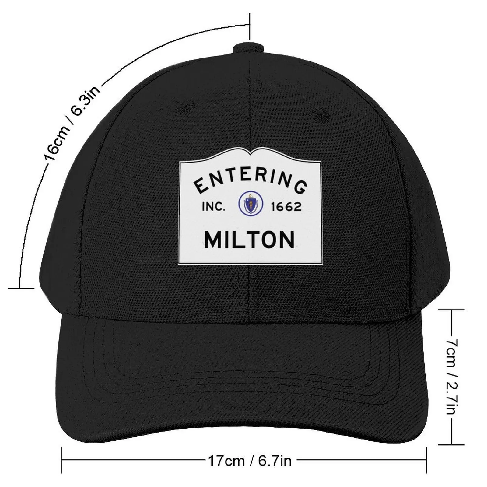 Entering Milton Massachusetts - Commonwealth of Massachusetts Road SignCap Baseball Cap black Hat Beach Ladies Men's