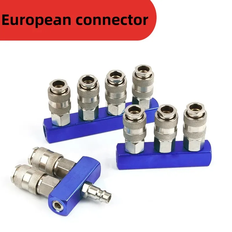 Pneumatic Fitting 4 WAY Manifold Quick Connector European Type Air Compressor Air Hose Hardware Tools 1/4''NPT Quick Couplers