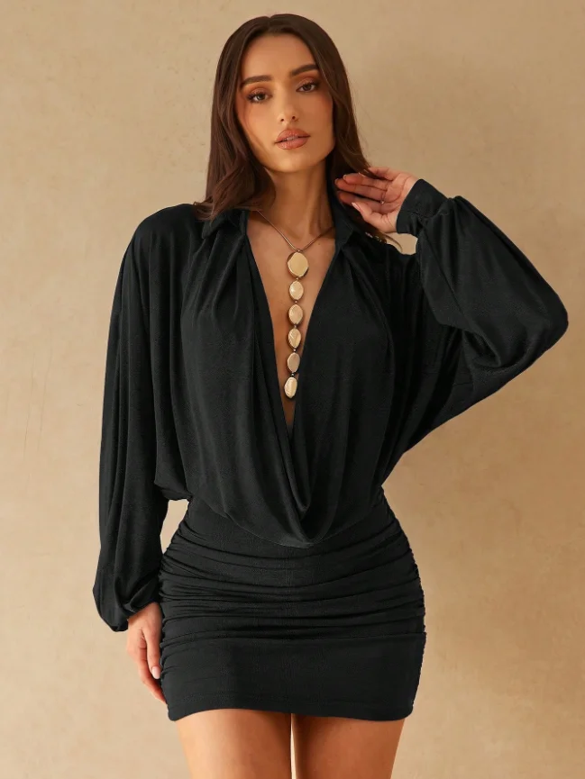 Black Cowl Neck Bodycon Mini Dress