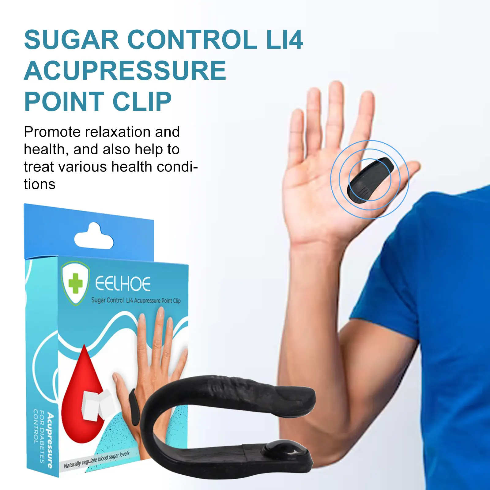 EELHOE Diabetes Treatment Sugar-Control Acupoint Clip: Massaging the Hukou (Tiger's Mouth) Acupoint to Relieve Discomfort 1pcs