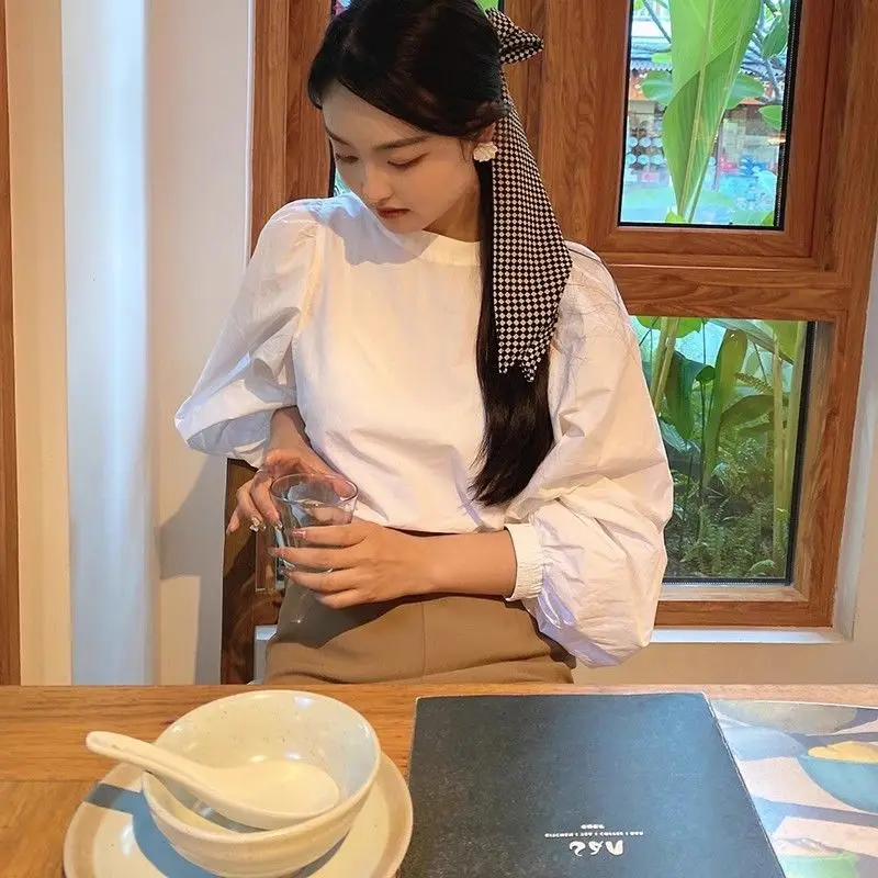 

Spring Autumn Casual Simple Blouses Fashion All-match White Shirt Women Loose Lantern Sleeve Blouses for Women Fashion 2025