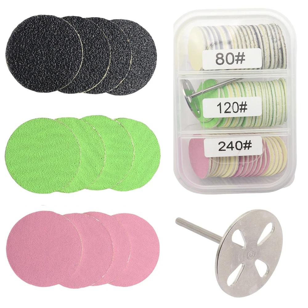 

New 60Pcs Mainicure Sanding Paper with Metal Nail Drill Bit, Replacement Self-Adhesive Sandpaper Discs Disc Pads 25mm for Electr