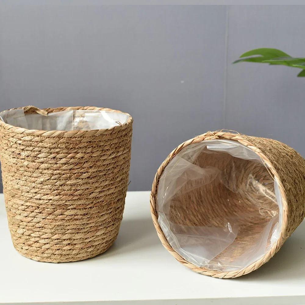 

Straw Weaving Flower Plant Pot Basket Grass Planter Basket Indoor Outdoor Flower Pot Cover Plant Containers for Plantable Plants