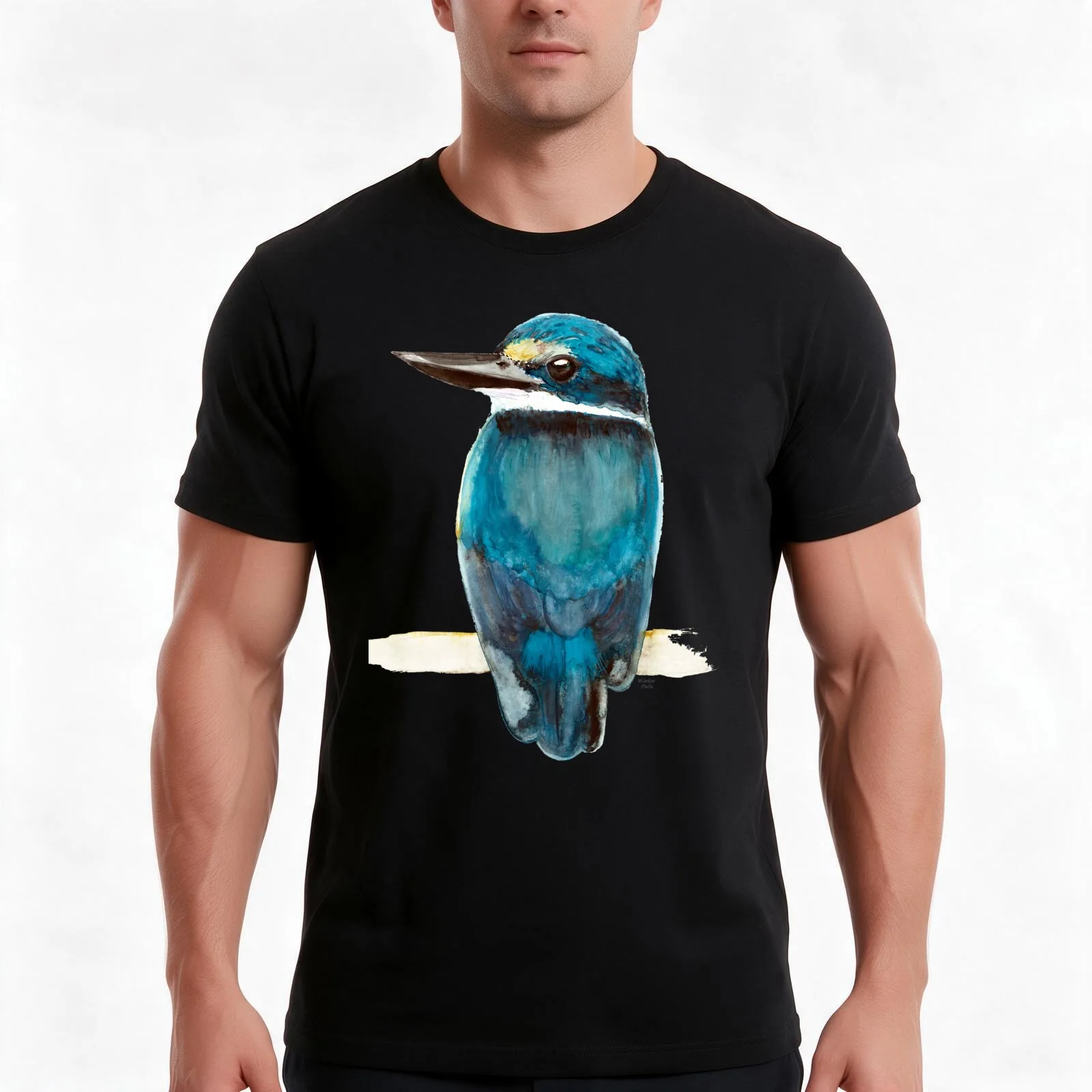 Sacred Kingfisher Watercolour Painting T-Shirt, Summer Casual Cotton Tee, Oversized Streetwear Tops, Vintage Graphic Print