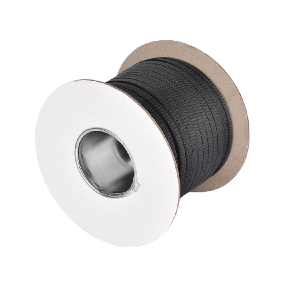 100m Black PET Nylon For braided Mesh for Wire Bundling Cable Protection Automotive Automation Flame Retardant V1
