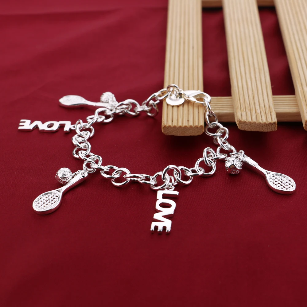 Women's Love Tennis Racket Bracelet 925 Sterling Silver Chain Hand & Leg Beach Accessory Summer Holiday Gift