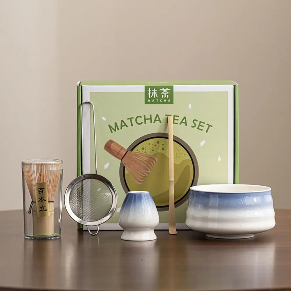 5PCS New Bamboo Ceramic Matcha Tea Set Reusable Traditional Stirring Brush Teaspoon Tea Sets Tea-making Tools