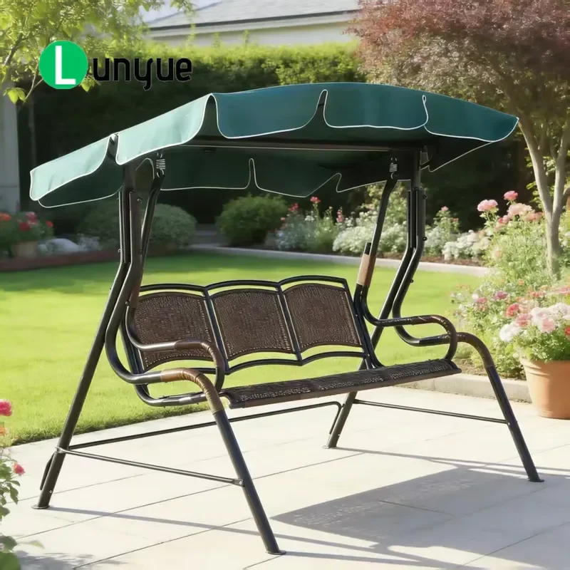Modern Wrought Iron Outdoor Swing Chair 3 Seater Durable Metal Garden Furniture for Courtyard Hotel Park