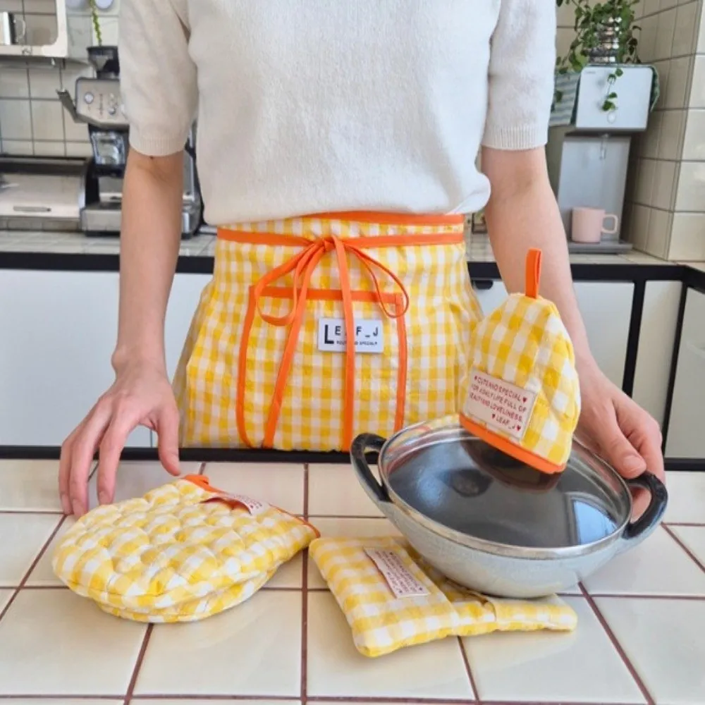 New Cotton Half Waist Apron Square Check Pattern Stain Resistant Half Length Apron Breathable Work Clothes Baking