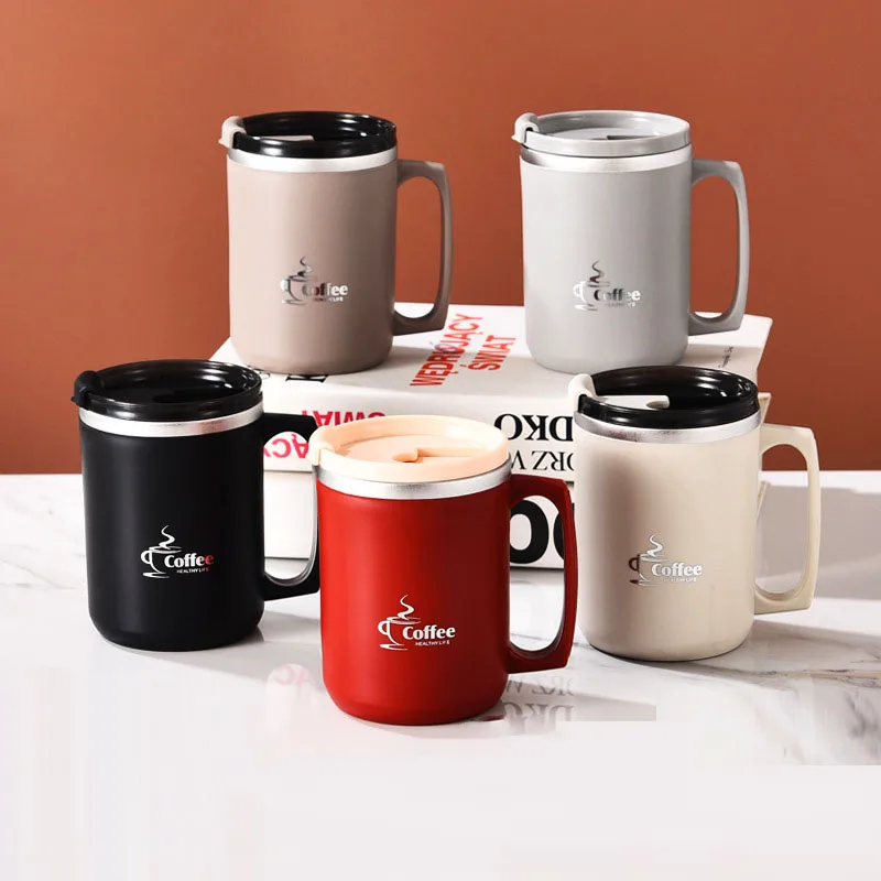 Tazas de acero inoxidable de 500ML, taza de café con leche con tapa, taza de agua portátil de doble pared de acero inoxidable 304, taza térmica duradera