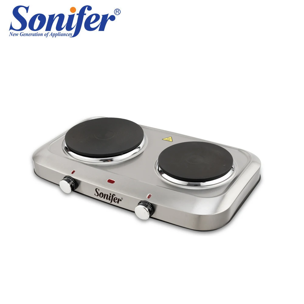 Sonifer Electric Hotplate Double Plates 185mm+155mm, Thermostat Control, Overheat Protection, Non-slip Feet, 2500W