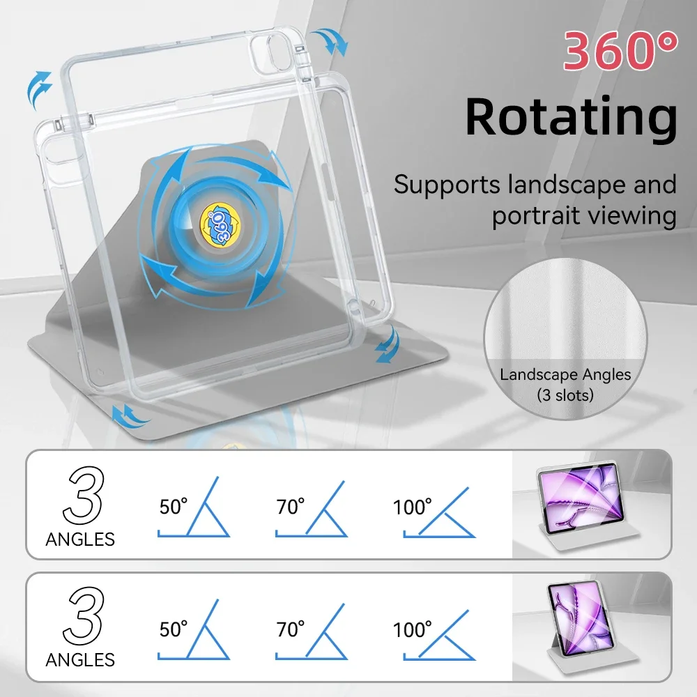 Funda giratoria de 360 ° para tableta, cubierta portátil para iPad Air 11, M2, 2024 Pro, 11/13, M4, iPad 10. ª generación, Air 4, 5, 10,9 pulgadas