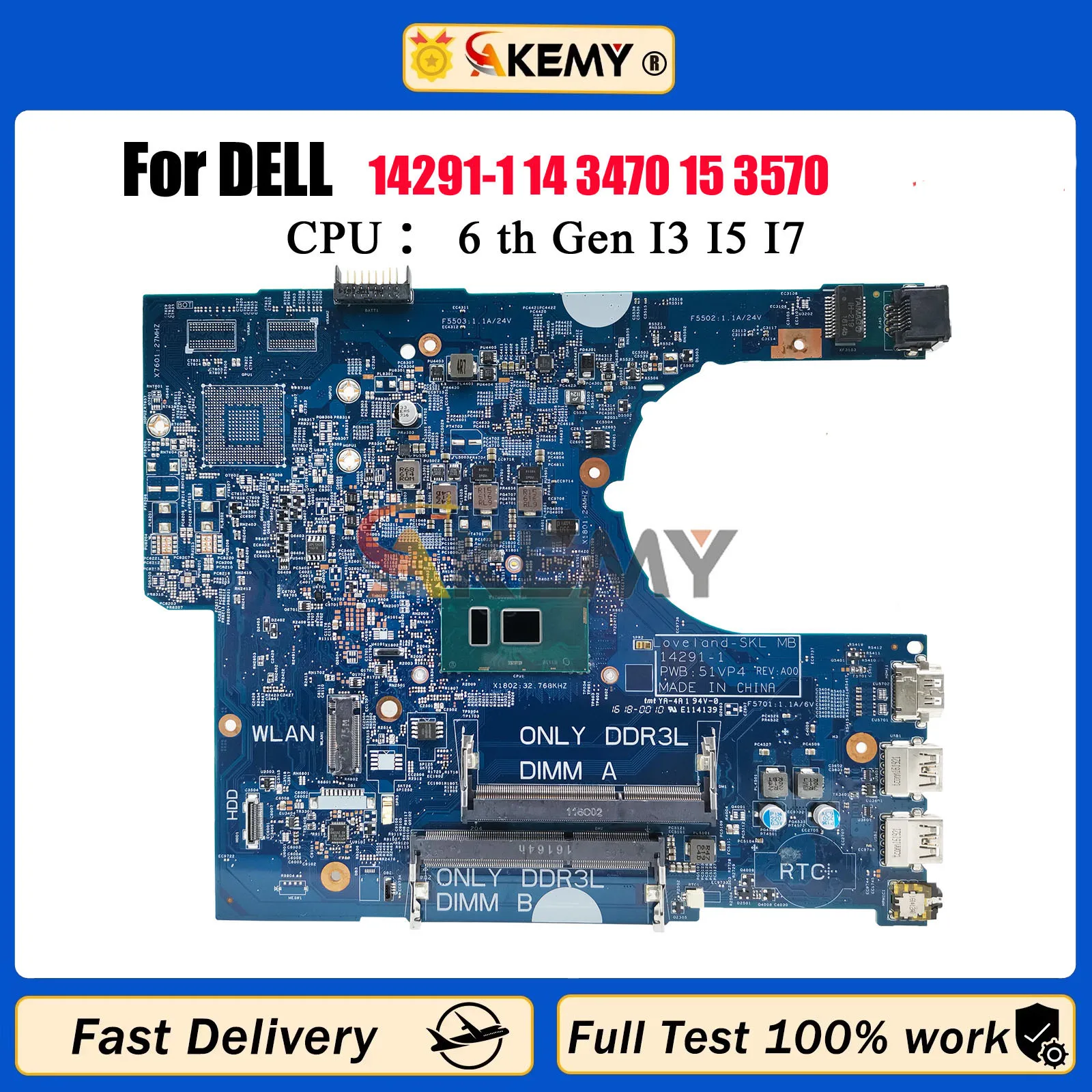 

14291-1 Материнская плата для ноутбука DELL Latitude 3470 3570 с i3 i5 i7 CN-0P5M6K 0YKP8M 0VWFGF XHXH4 100% протестировано, ОК