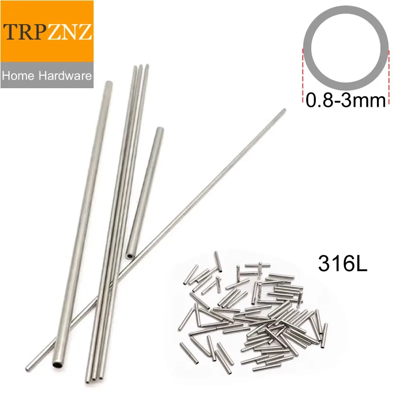 316L Stainless Steel Capillary Pipe Microtubule 0.8-3mm OD 50cm Length Corrosion Resistant Anti-rust for Metal Jewelry Frame