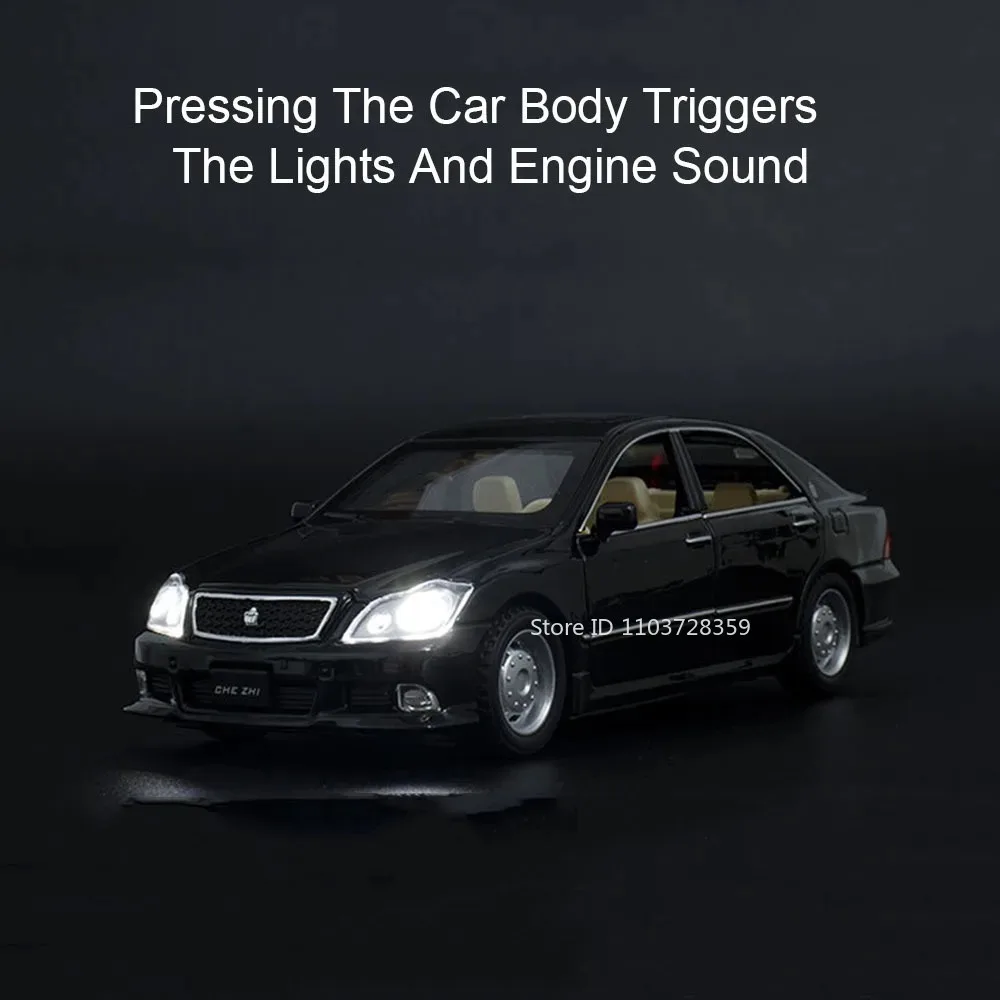 รถของเล่นจำลองรุ่นคราวน์ สเกล 1:32 ผลิตจากโลหะผสม พร้อมเสียง ไฟ ประตูเปิดได้ ระบบดึงหลัง สำหรับเด็ก