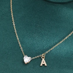 Fashion Zircon Heart Letter Initial Necklace for Women Sparkly Gold Color Chunky A-Z Pendant Neckalces Chain Custom Jewelry Gift