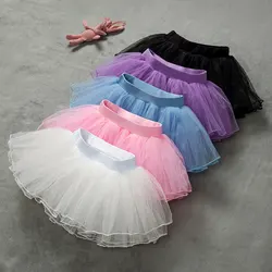 HOT  Girls Ballet Tutu Skirts Pink Kids Fluffy 4 layer Soft Yarn Tulle Skirts White Elastic Ballet Leotard Skirts SK005