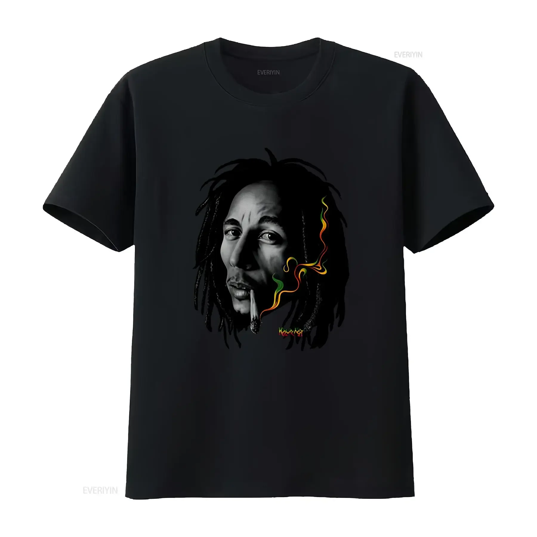Cool Streetwear Realistic Reggae Bob Marley Rasta Colorful Smoke Print Casual T Shirt vintage Washed streetwear Stylish