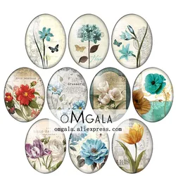 Retro Vintge Flowers Plants Pattern 10pcs mixed 13x18mm/18x25mm/30x40mm Oval photo glass cabochon demo flat back Making findings