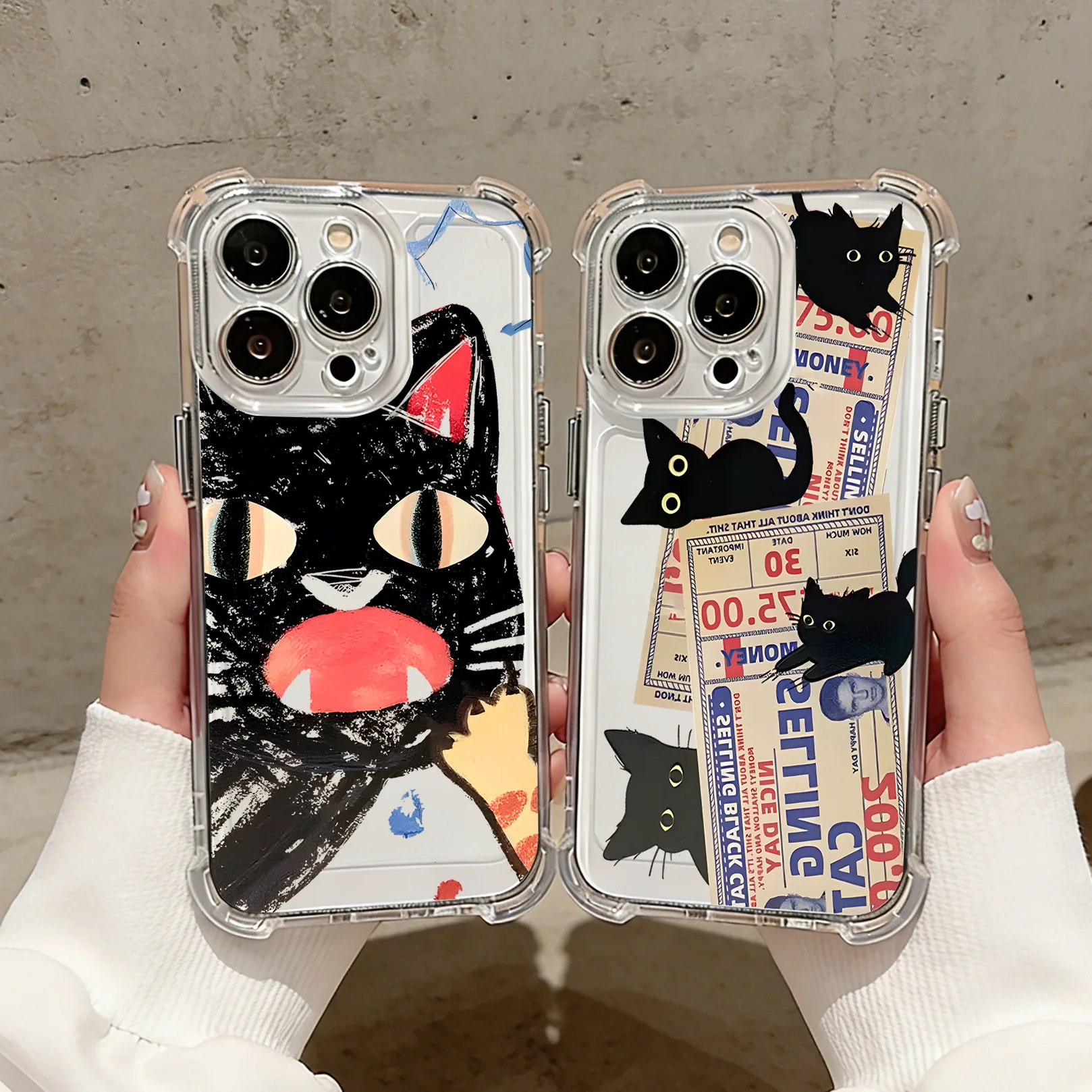 Doodle Angry Cat Phone Case For Samsung Galaxy S26 S25 S24 S23 S22 S21 S20 Edge FE Ultra Plus 4G 5G Anti Fall Clear TPU Cover