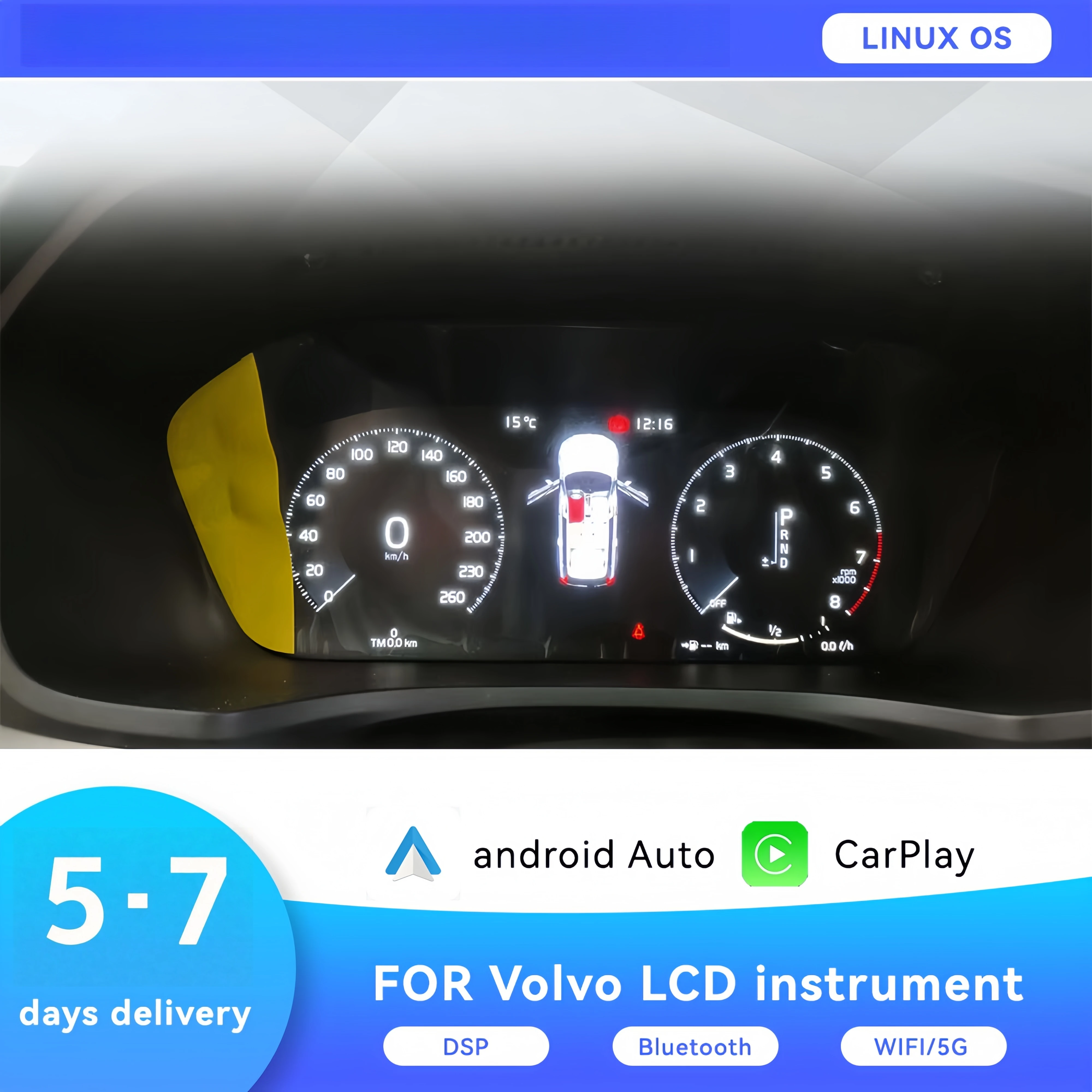 12.3inch Screen LCD Gauges Digital Dashboard Panel Virtual Instrument Cluster CockPit LCD for Volvo XC60 2017 - 2021 Speedometer