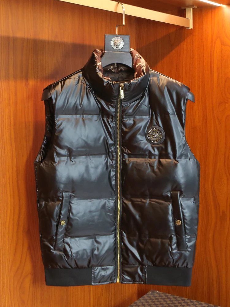 

Мужской модный стеганый жилет на осень-зиму, теплый пуховик с воротником-стойкой, глянцевая поверхность, молодежная городская одежда